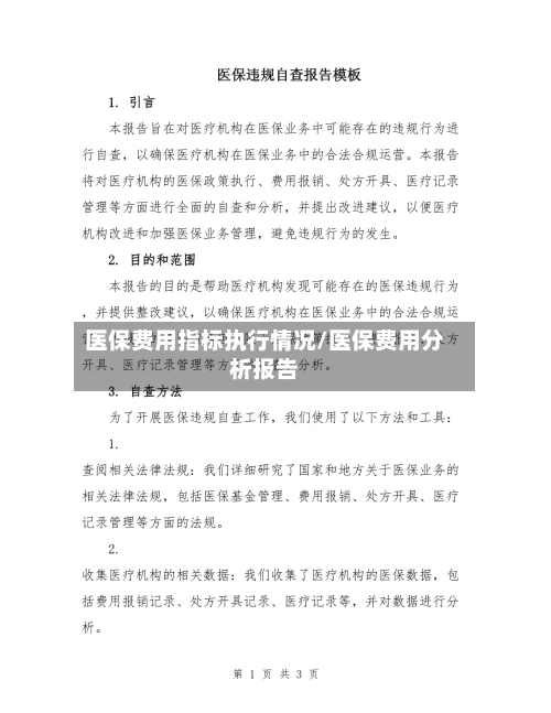 医保费用指标执行情况/医保费用分析报告-第1张图片