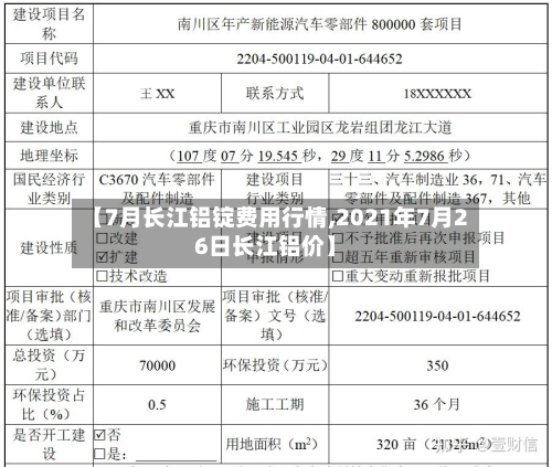 【7月长江铝锭费用行情,2021年7月26日长江铝价】-第1张图片